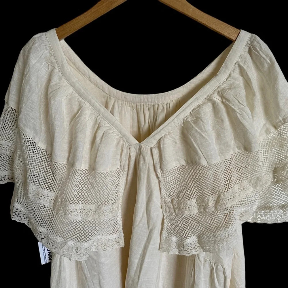 NWT old navy‎ Women’s size 3X Cream Flutter Sleeve Mini Swing Dress Beachy Boho - Picture 4 of 7